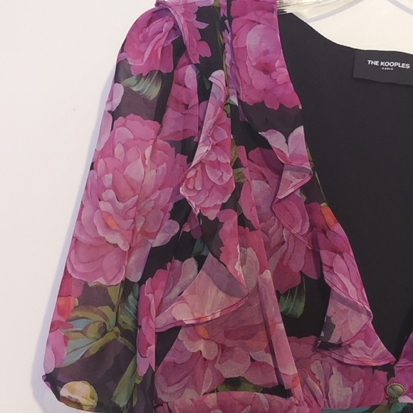 The Kooples Floral Print Short Sleeve Frilly Dress with Ruffle Details Size S/M - Picture 5 of 16